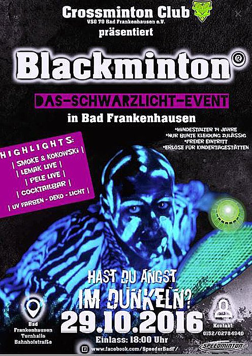 Blackminton, das Schwarzlicht Event 2016 in Bad Frankenhausen (Foto: VSG Bad Frankenhausen)