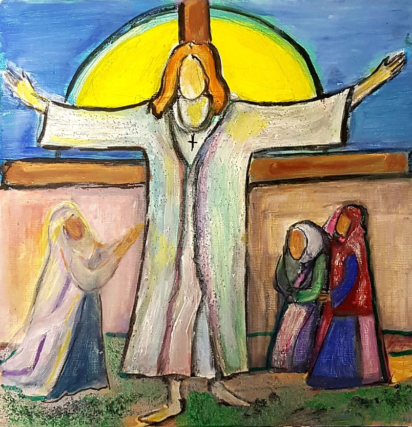 17 gemalte Stationen eines Familien-Kreuzweges sind derzeit in der Elender Rosenkirche zu besichtigen. Die Werke der Bleicher&ouml;der K&uuml;nstlerin Renate Aurin sind dort ausgestellt. (Foto: Evangelischer Kirchenkreis S&uuml;dharz)