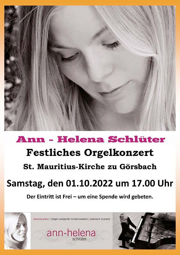 Orgelkonzert mit Ann-Helena Schlüter (Foto: Kirchgemeinde Görsbach) Orgelkonzert mit Ann-Helena Schlüter (Foto: Kirchgemeinde Görsbach)
