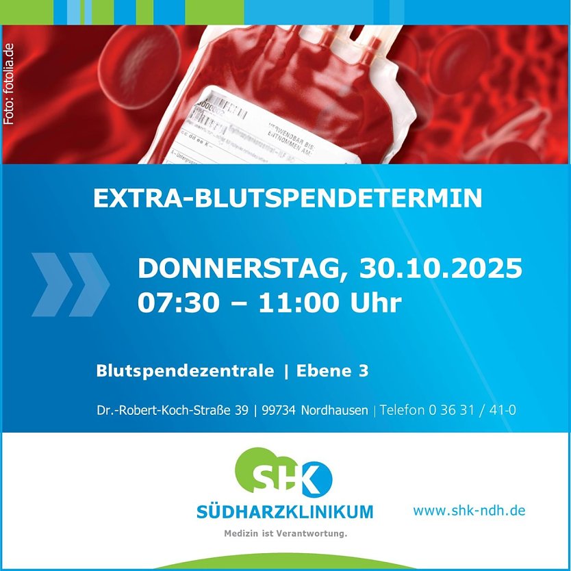 Blutspendetermin (Foto: Südharz-Klinikum) Blutspendetermin (Foto: Südharz-Klinikum)