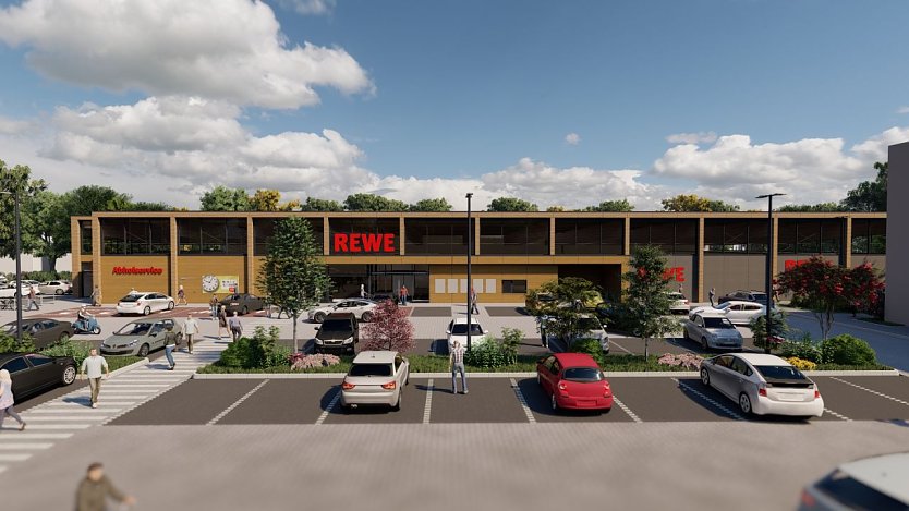So soll der Rewe-Neubau in Salza aussehen.  (Foto: Visualisierung: Rewe Group)