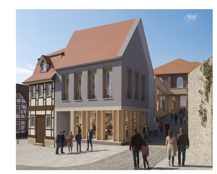 So sieht der aktuelle Entwurf der Mensa, Stand November 2025, aus. (Foto: Visualisierung: Landratsamt Nordhausen)